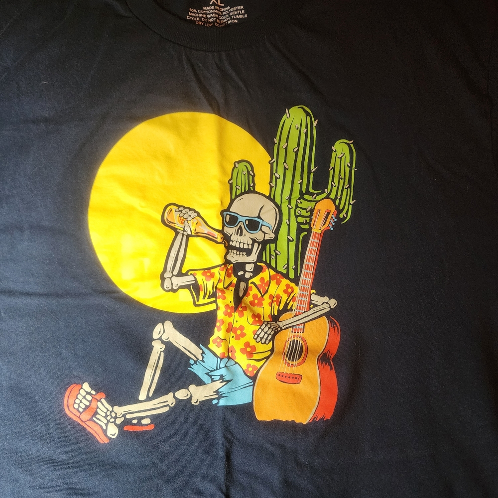Summer Vibes Skeleton Academy Sports XL Navy Blue Cactus Guiter Big Moon